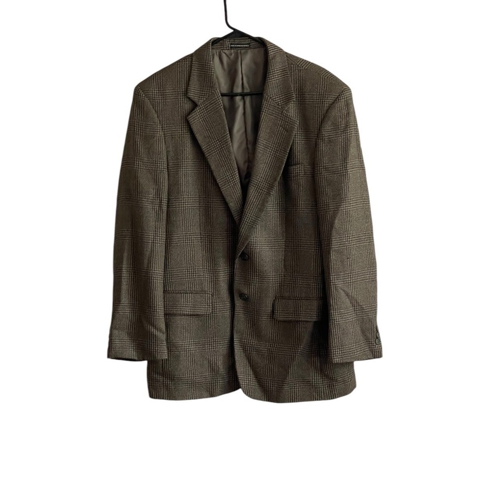 J Riggings Jacket Mens 42R Brown Black Plaid Blazer Wool Two Button Sport Coat